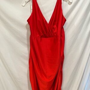 JULES AND CLEO Stretch Satin V-Neck Tank Mermaid Dress In Poppy SIZE 22 NWT